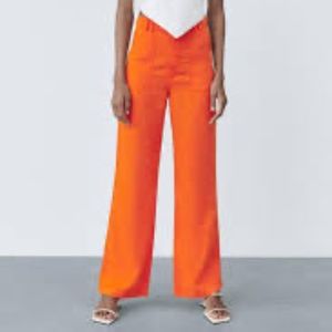 Zara High Waisted Orange Wide Leg Linen Pants